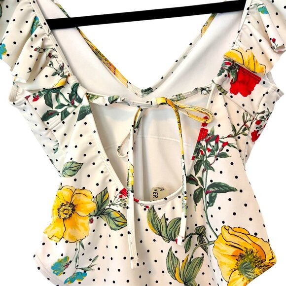 Forever 21 Sz S Vintage Y2K Deep-V Floral Ruffle One Piece Bathing Suit - Picture 8 of 9